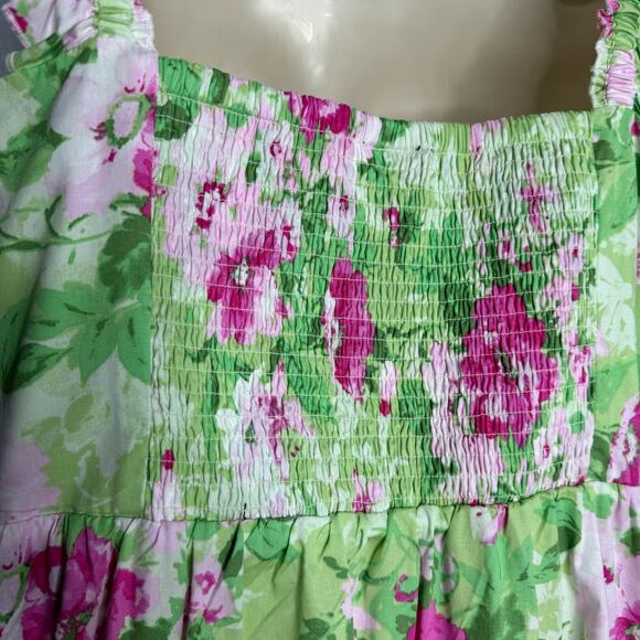 Torrid Mini Poplin Floral Tiered Ruffle Strap Dress Green Romantic Women's 4X - Picture 10 of 13